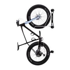 A black Steadyrack Classic Fat Bike Rack with a fat bike mounted on it.